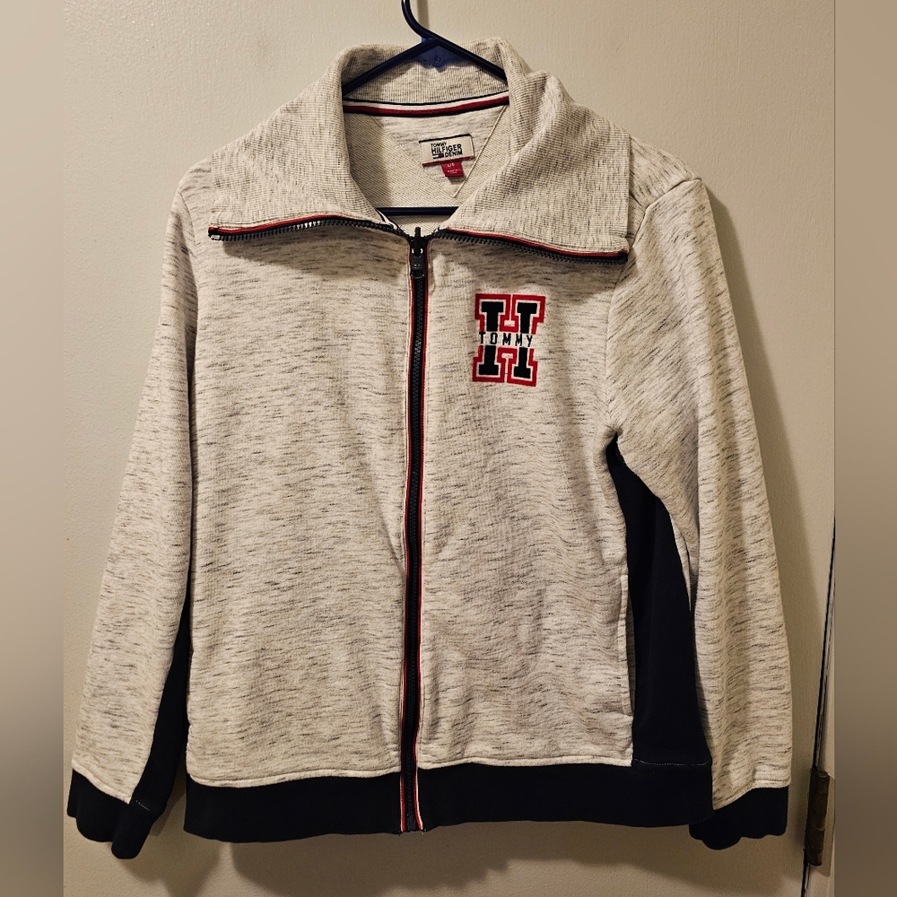 Tommy Hilfiger Denim Ribbed Collar & Hem Jacket Gray / Blue Women's Large